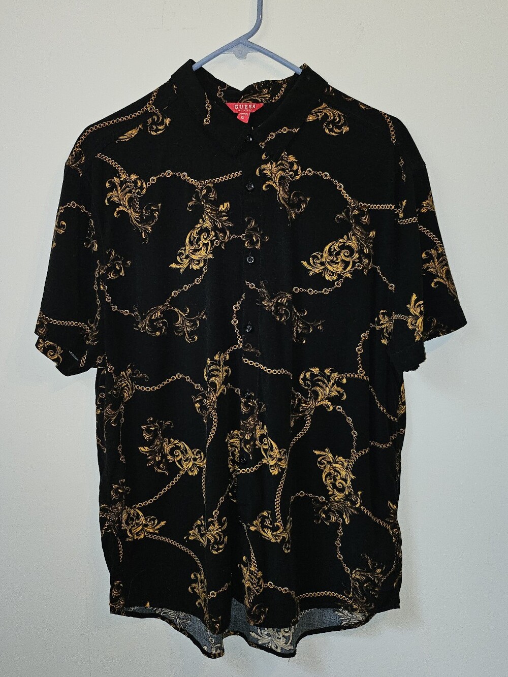 Guess Black and Gold Short Sleeve Men's Casual Button Up XL